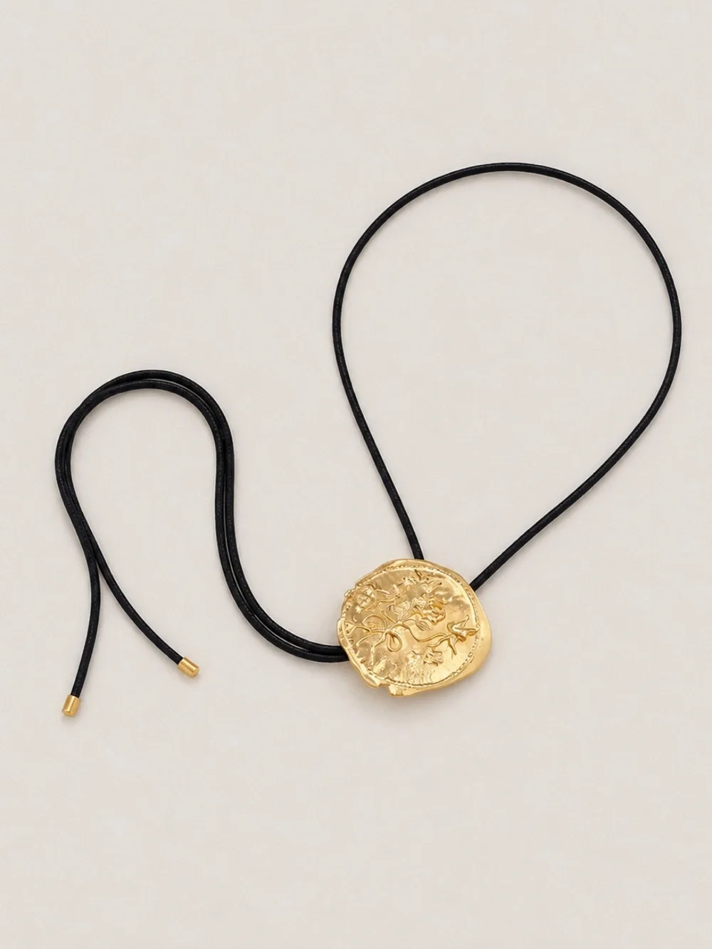 New! Gold Lariat Bolo Black Cord Necklace NWOT